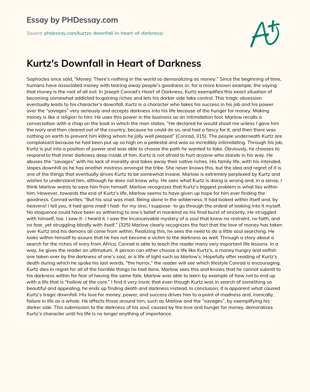 Kurtz’s Downfall in Heart of Darkness essay