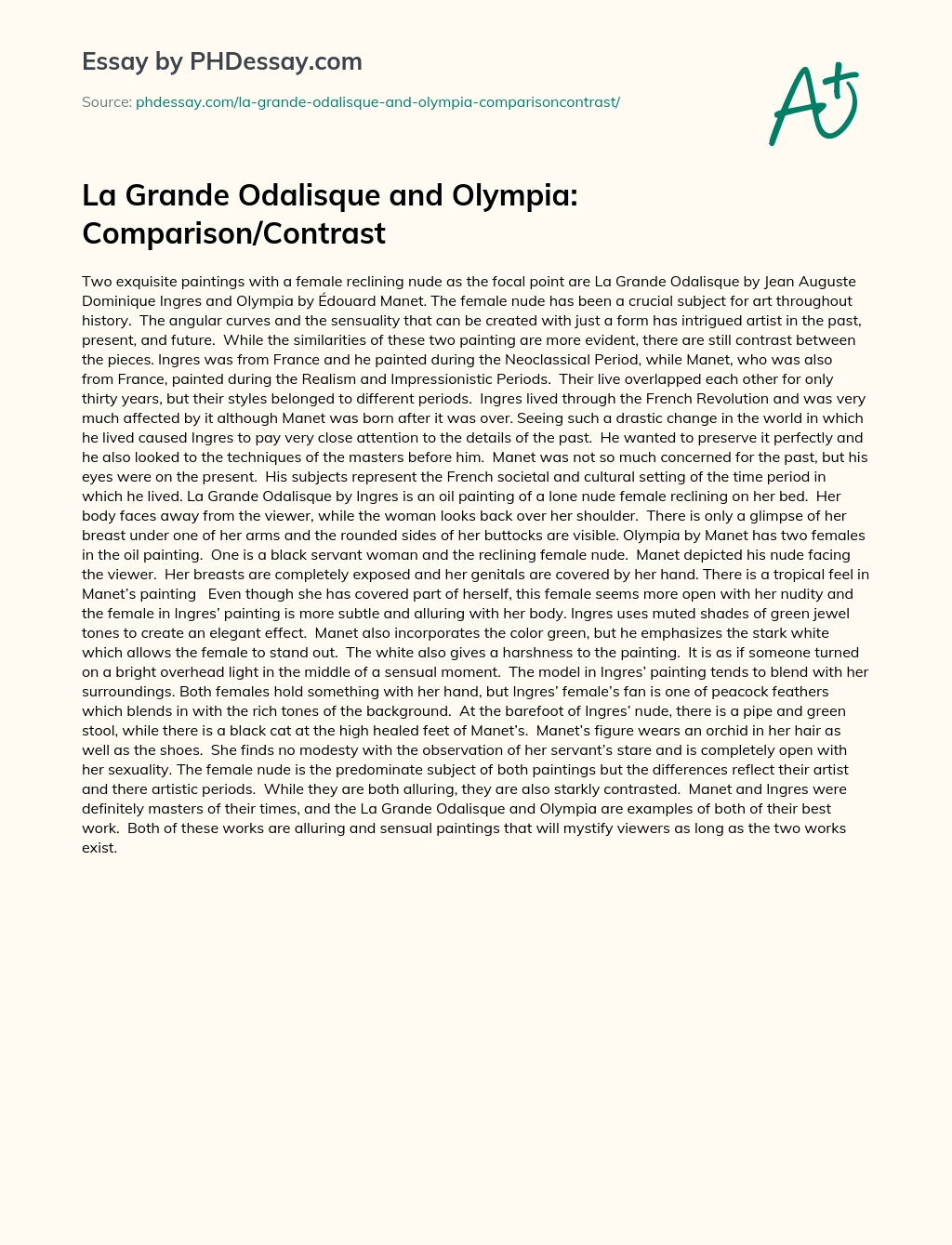 La Grande Odalisque and Olympia: Comparison/Contrast essay