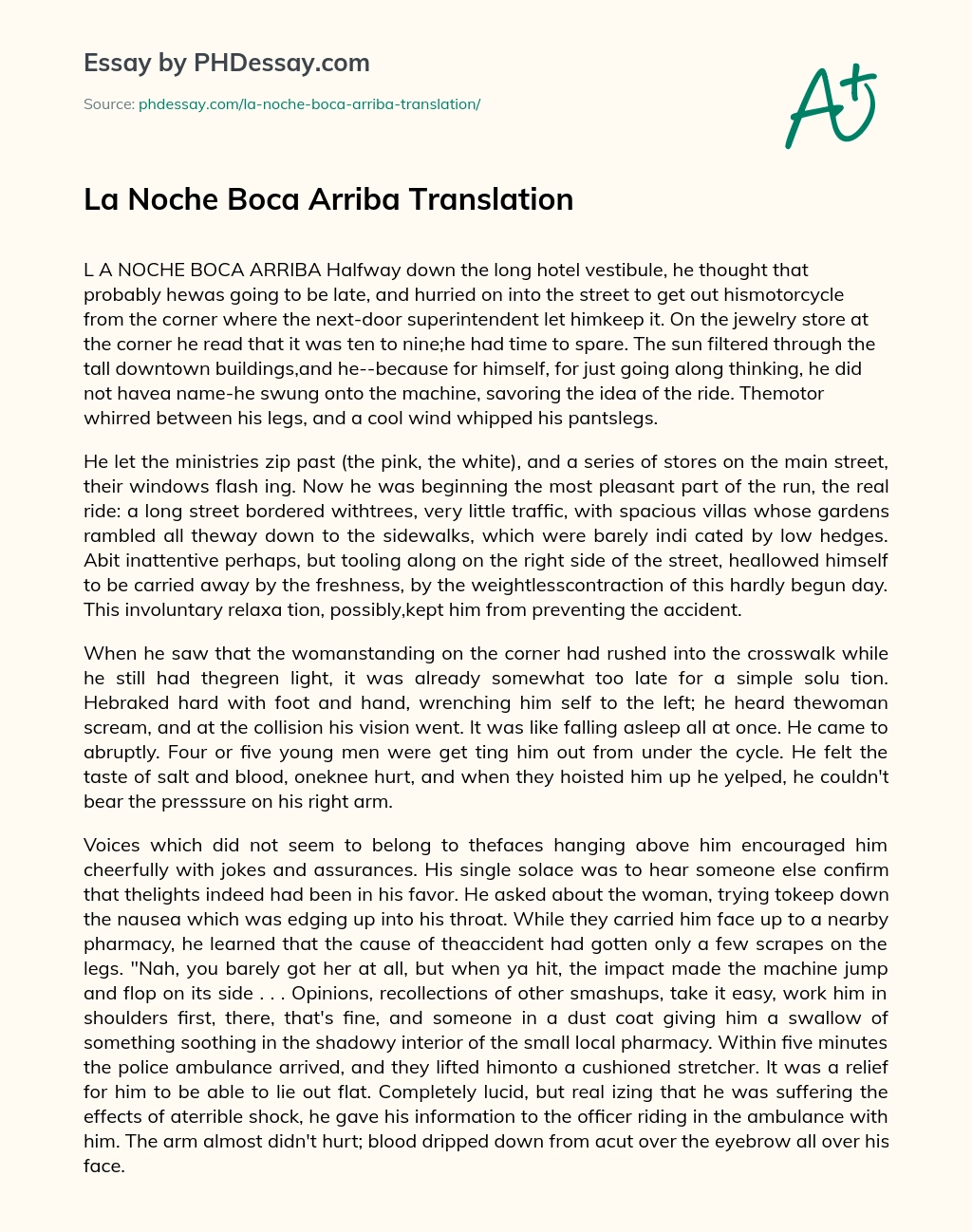 La Noche Boca Arriba Translation essay