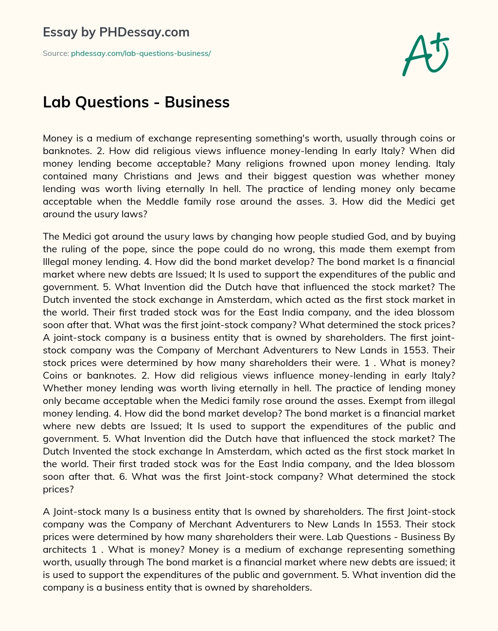 Lab Questions – Business essay