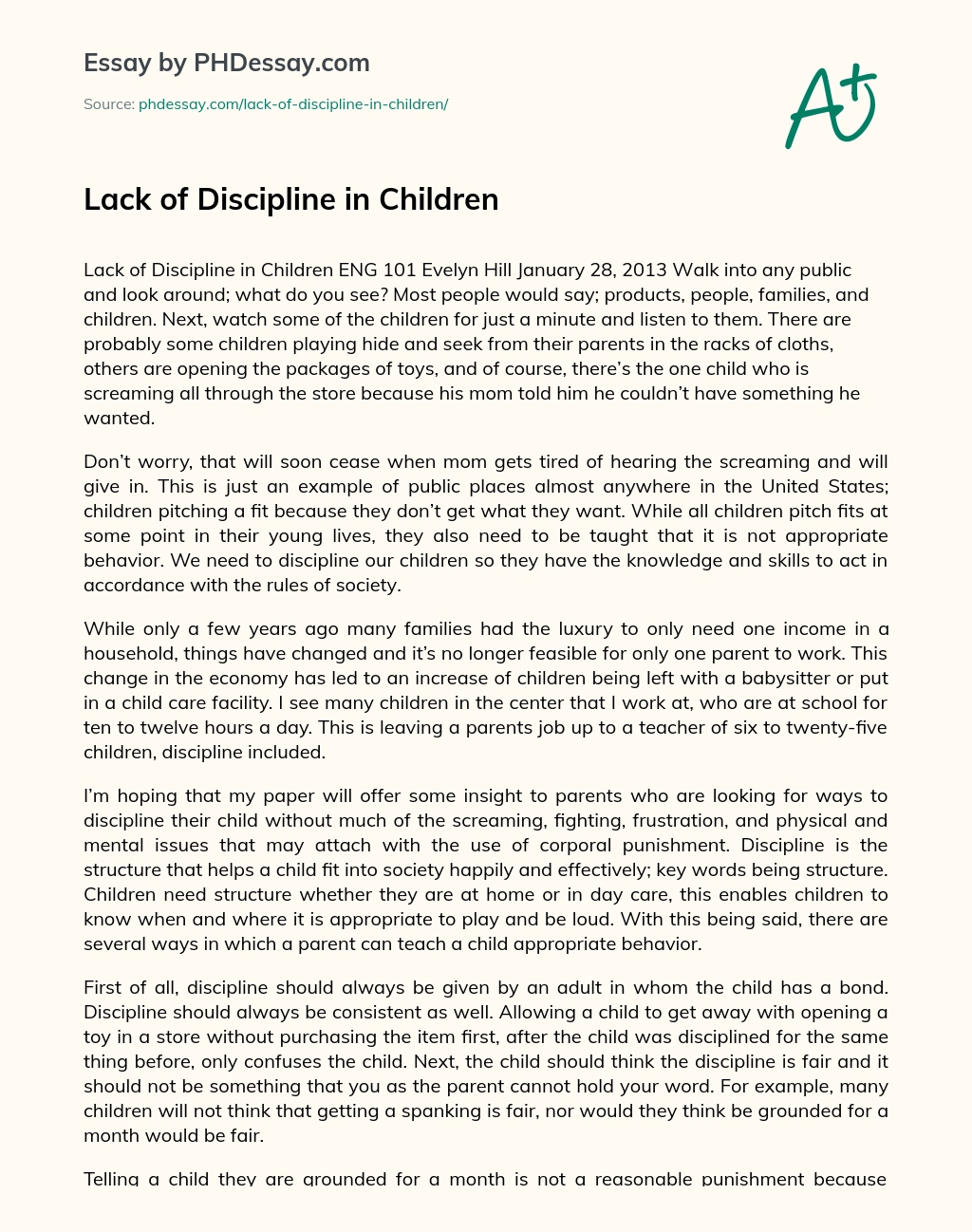 Lack of Discipline in Children essay