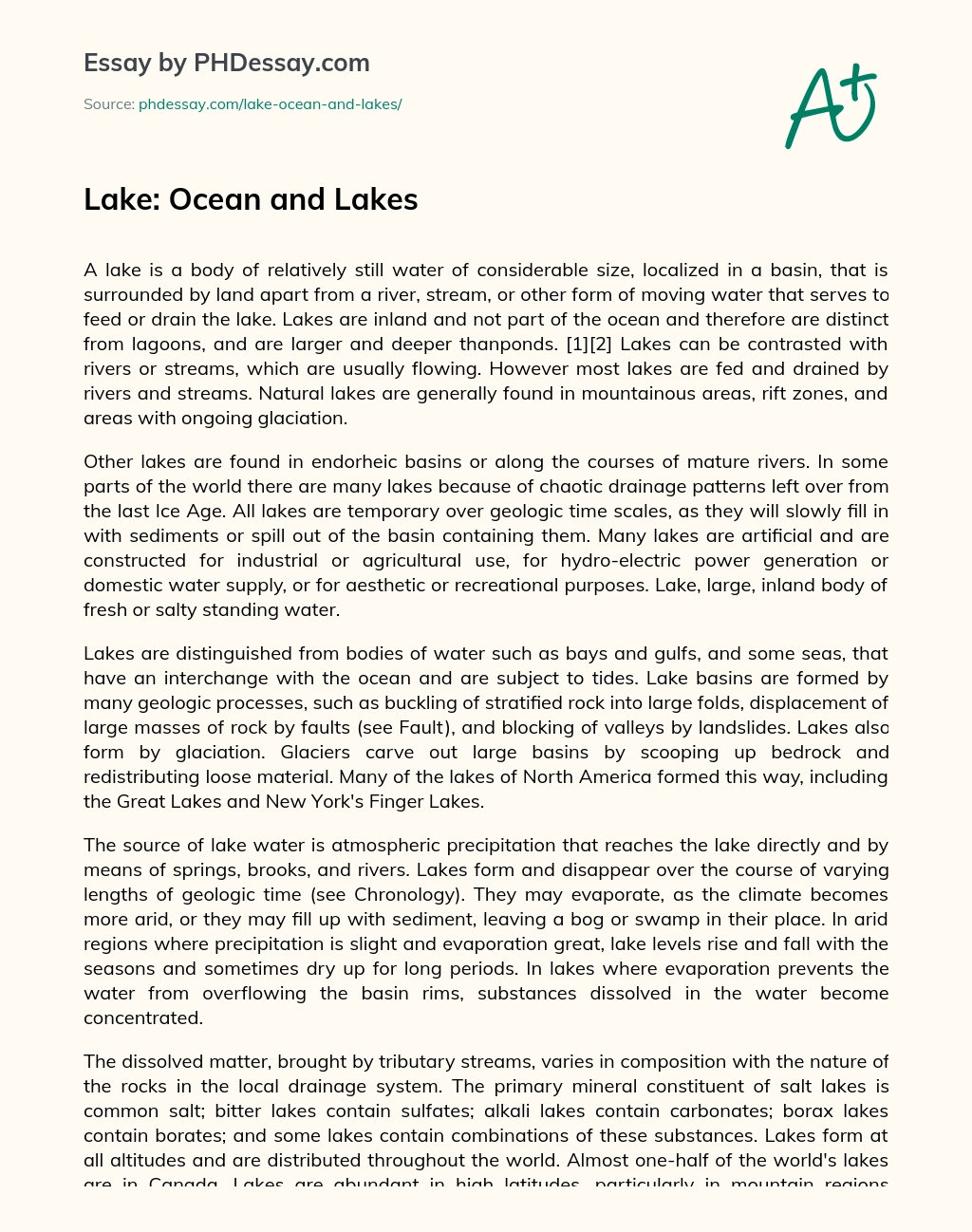 Lake: Ocean and Lakes essay