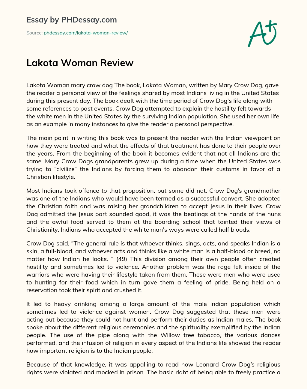Lakota Woman Review essay