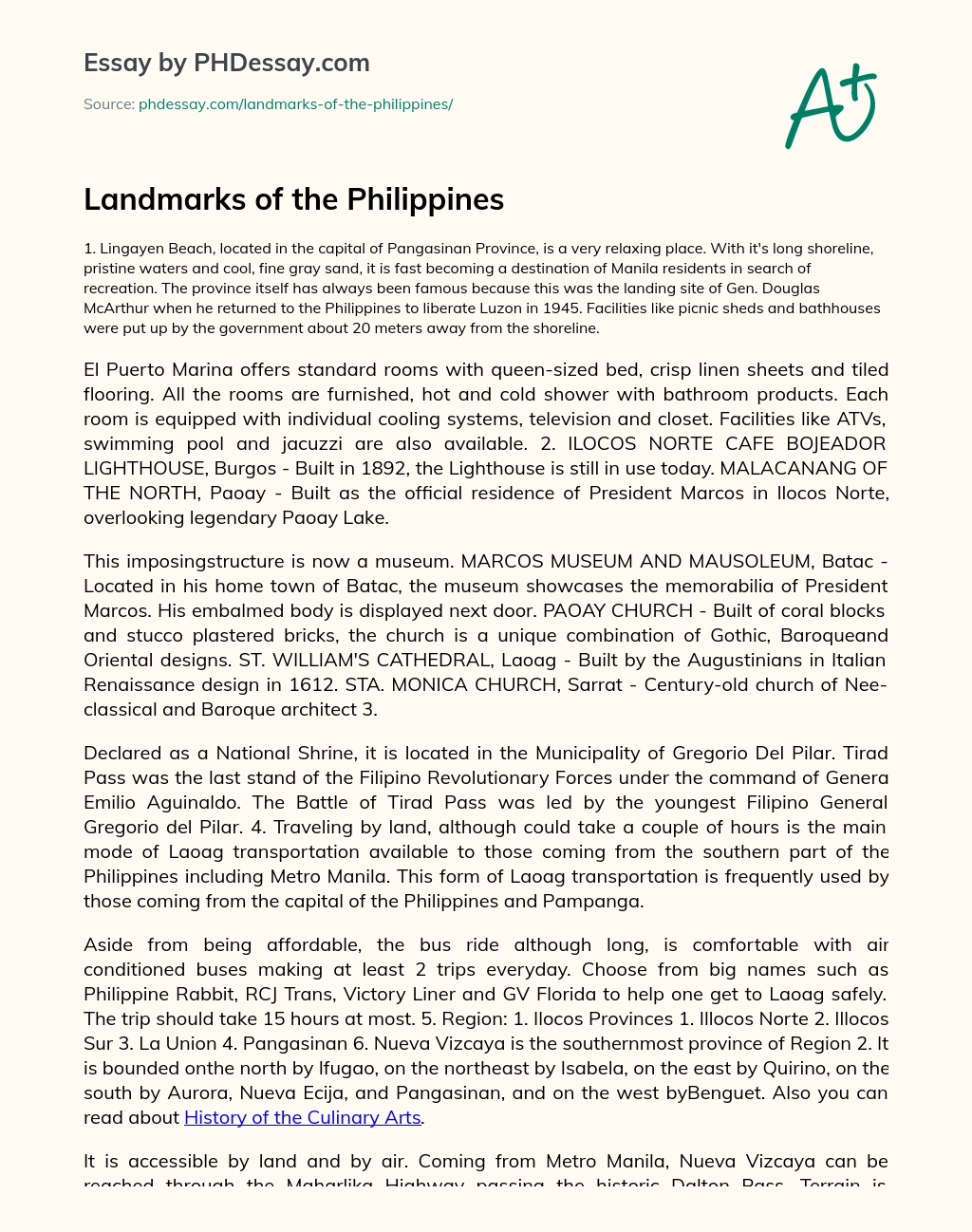 Landmarks of the Philippines essay