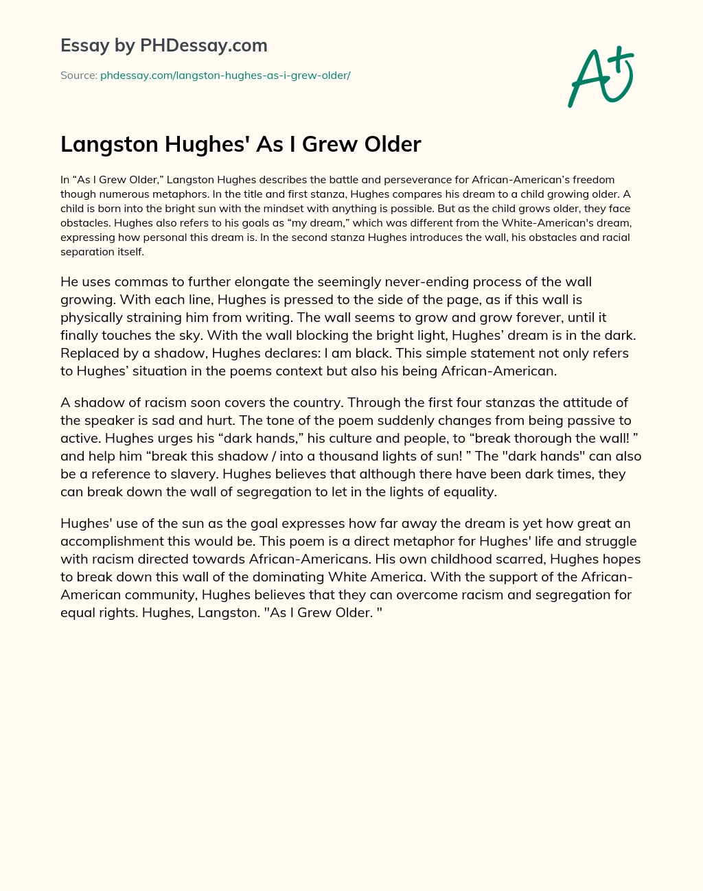 Langston Hughes’ As I Grew Older essay
