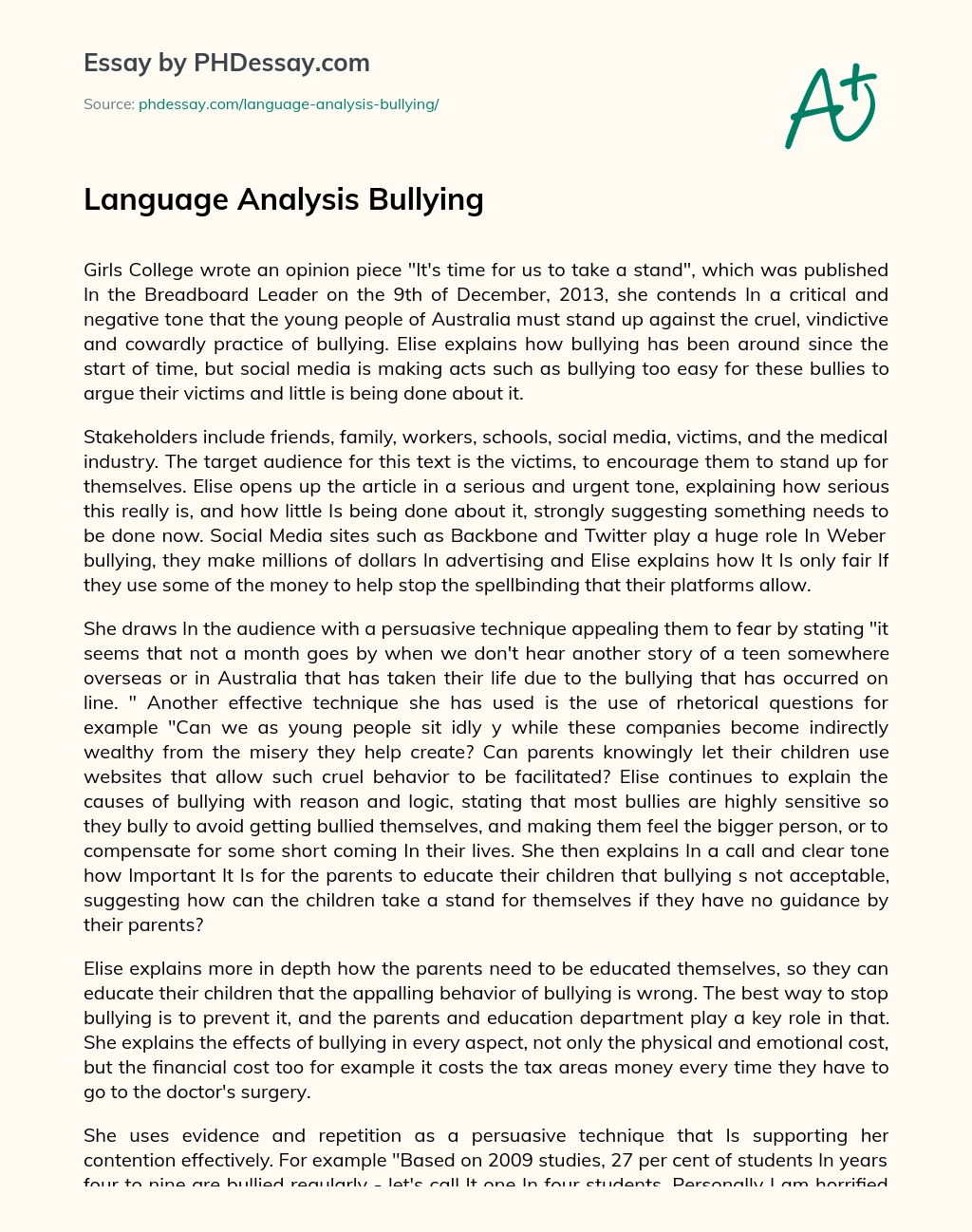 Language Analysis Bullying essay