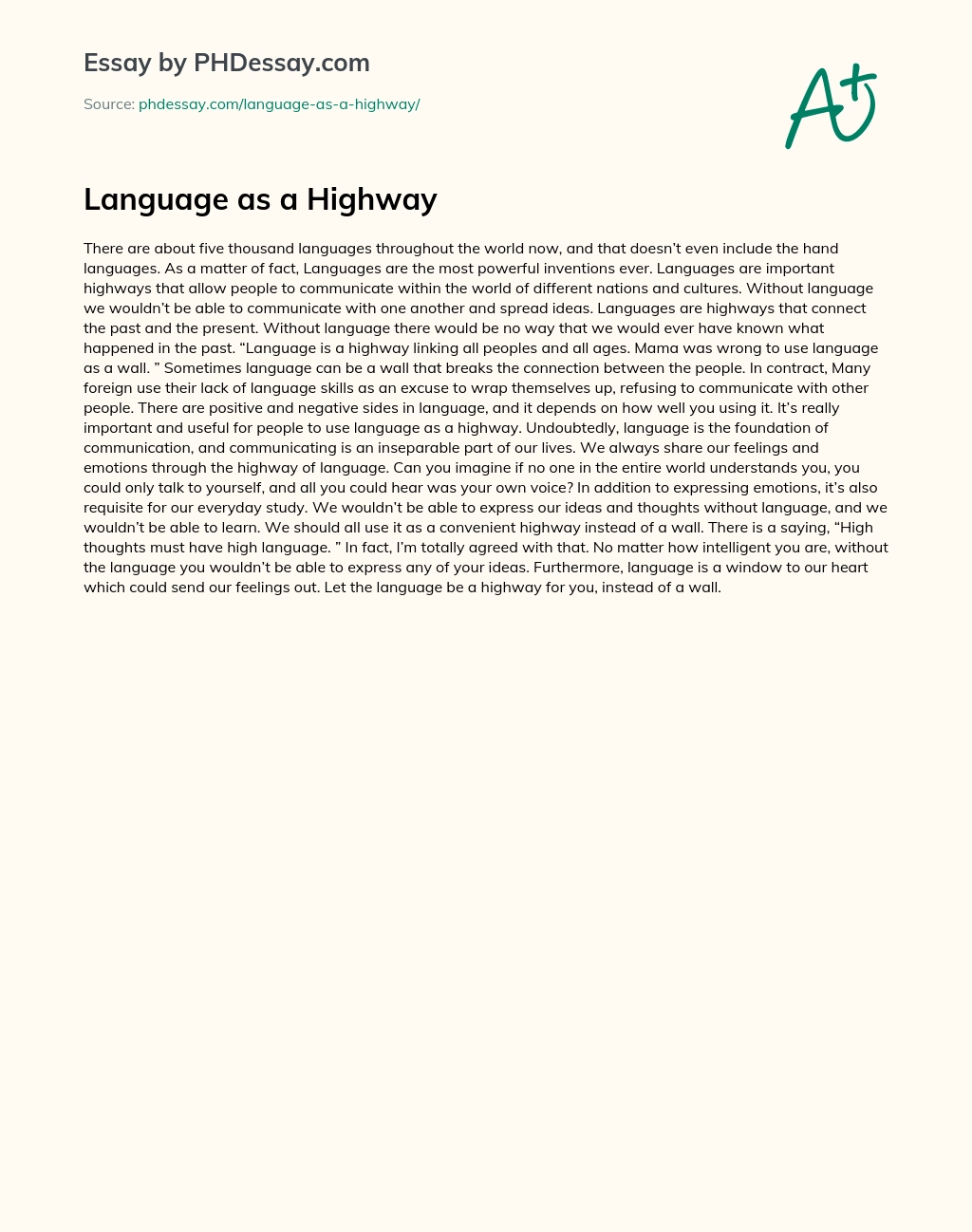 Language as a Highway essay