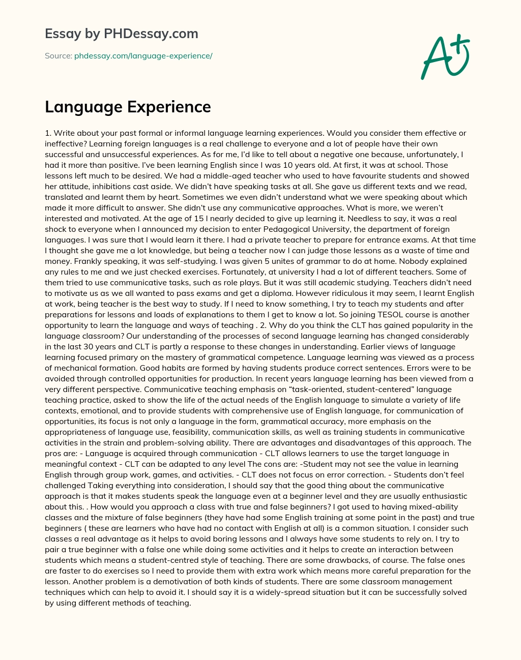 Language Experience essay