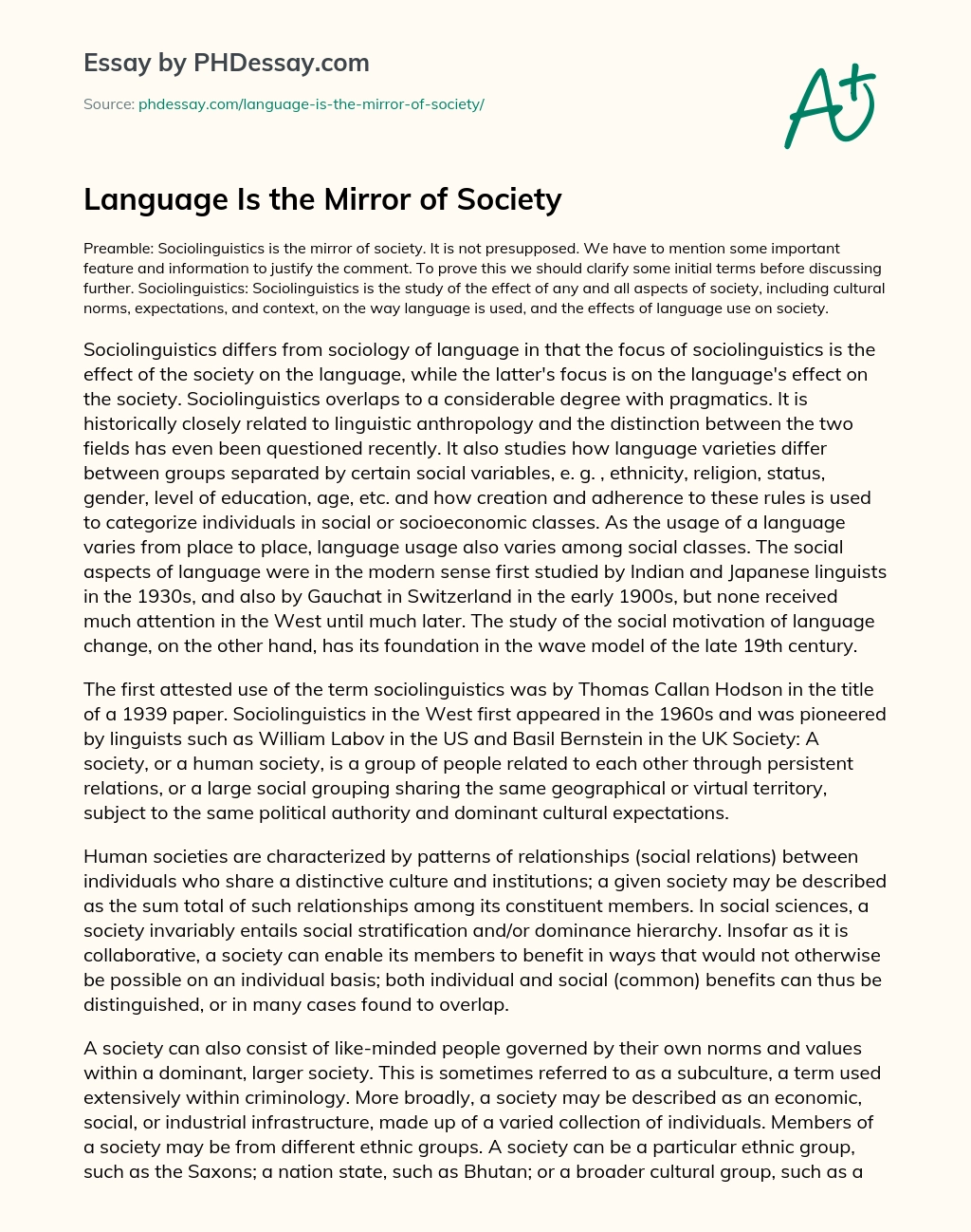 Language Is the Mirror of Society essay