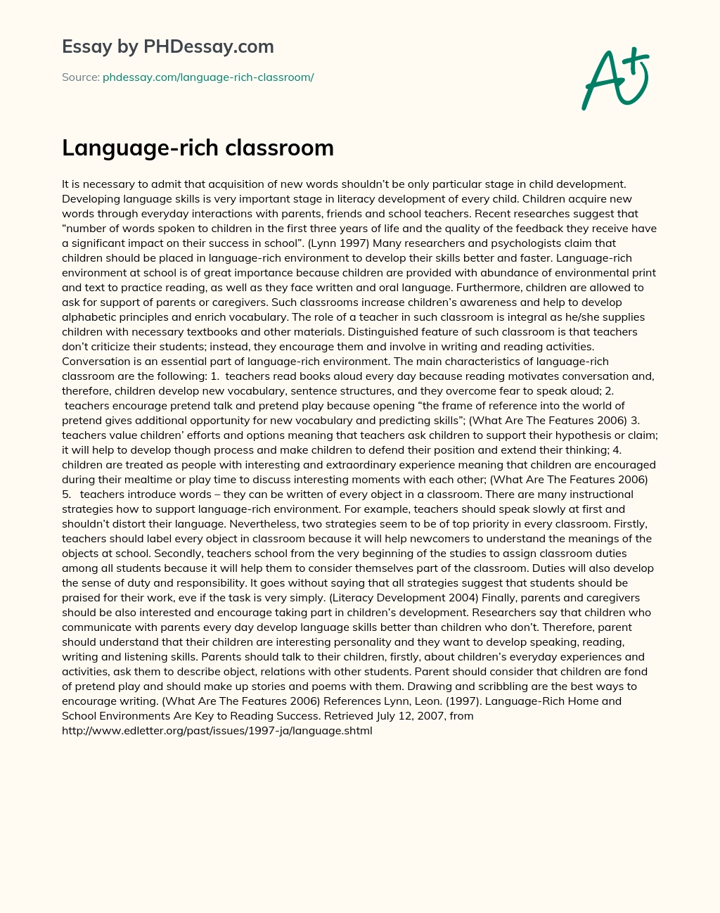 Language-rich classroom essay
