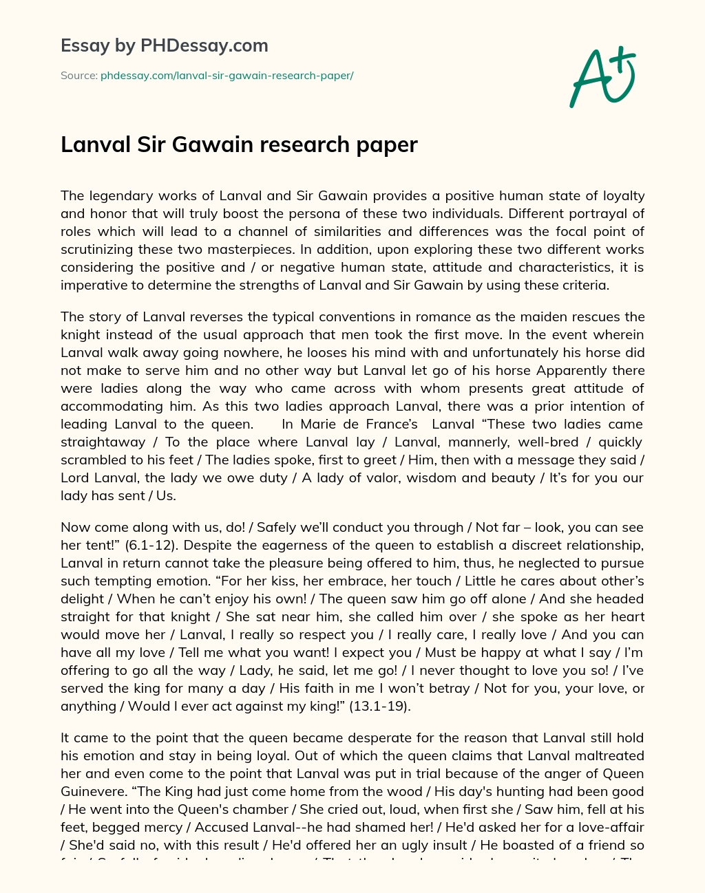 Lanval Sir Gawain research paper essay