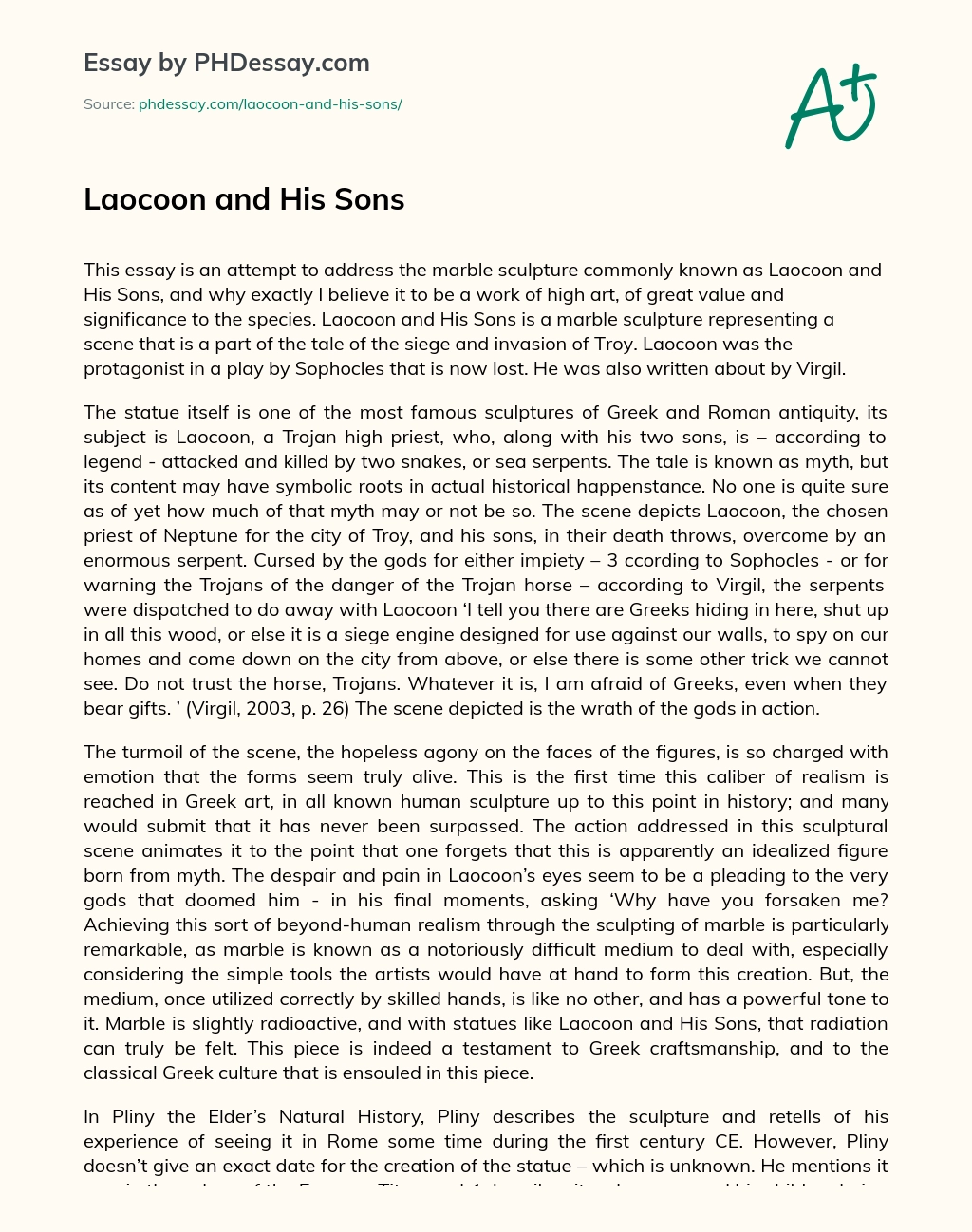 Laocoon and His Sons essay