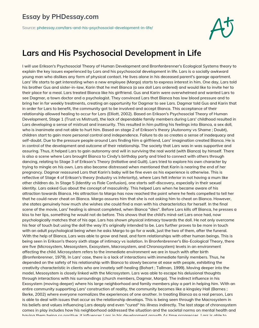 Lars and His Psychosocial Development in Life essay