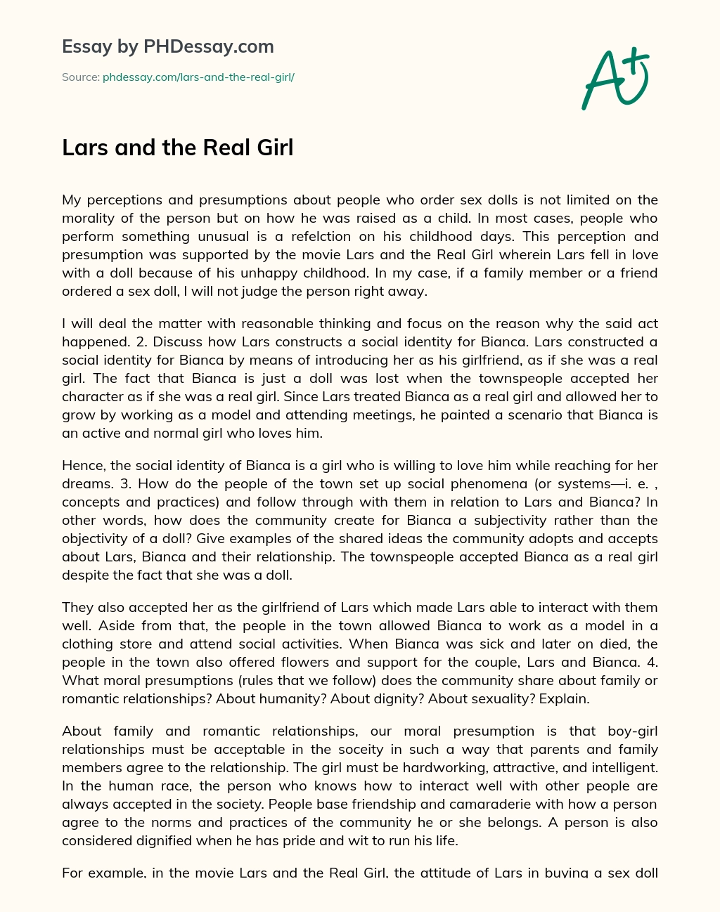 Lars and the Real Girl essay