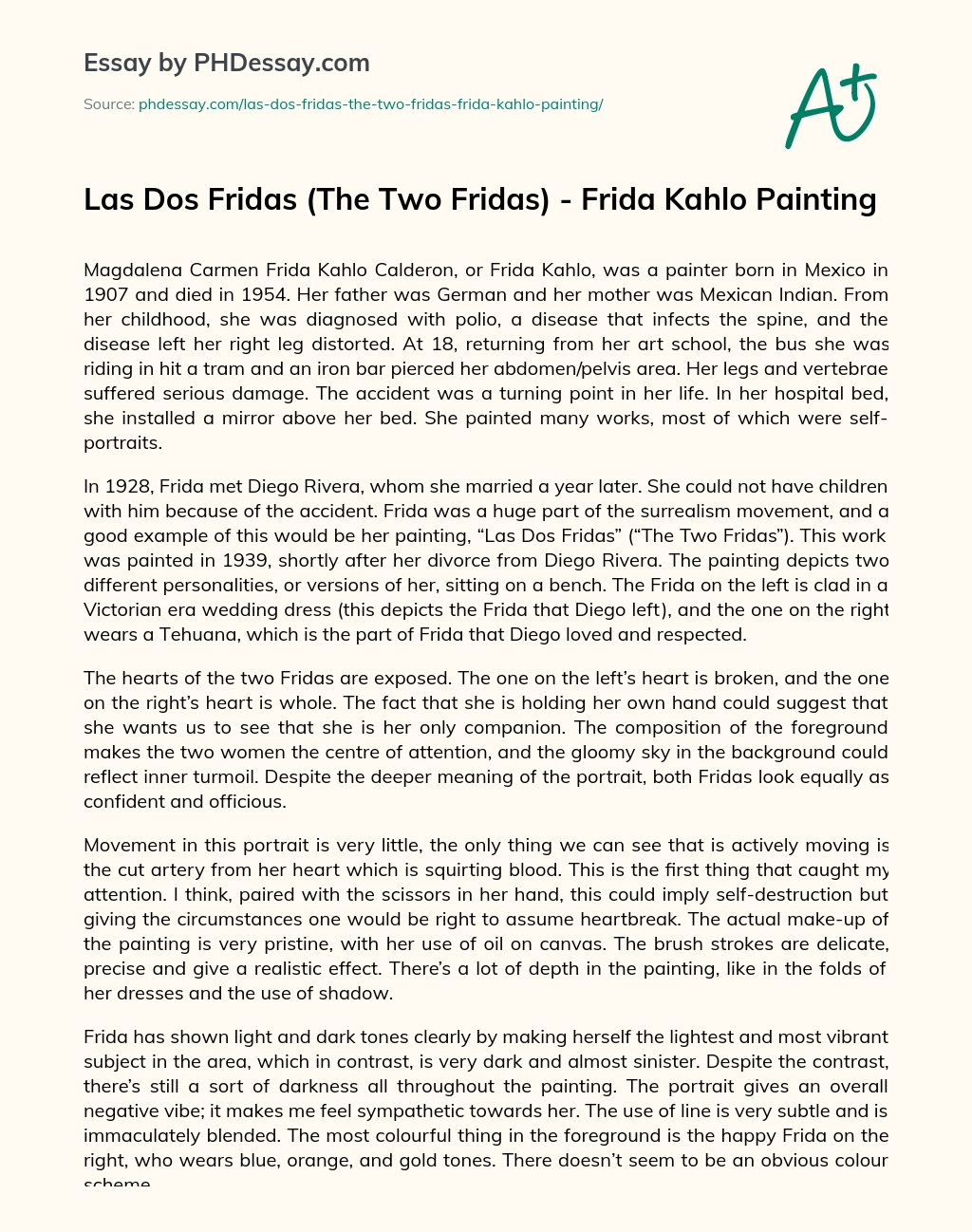 Las Dos Fridas (The Two Fridas) – Frida Kahlo Painting essay