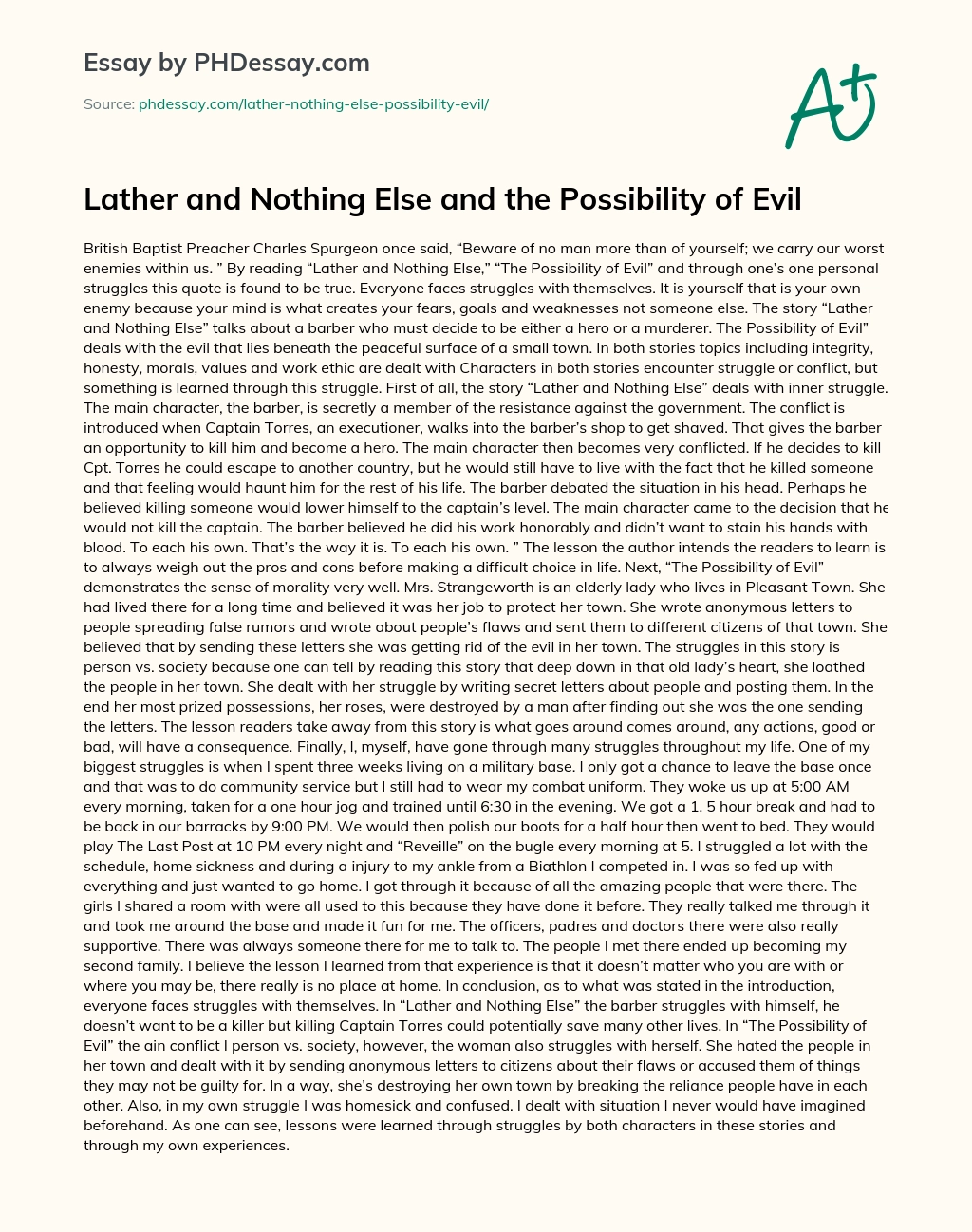 Lather and Nothing Else and the Possibility of Evil essay