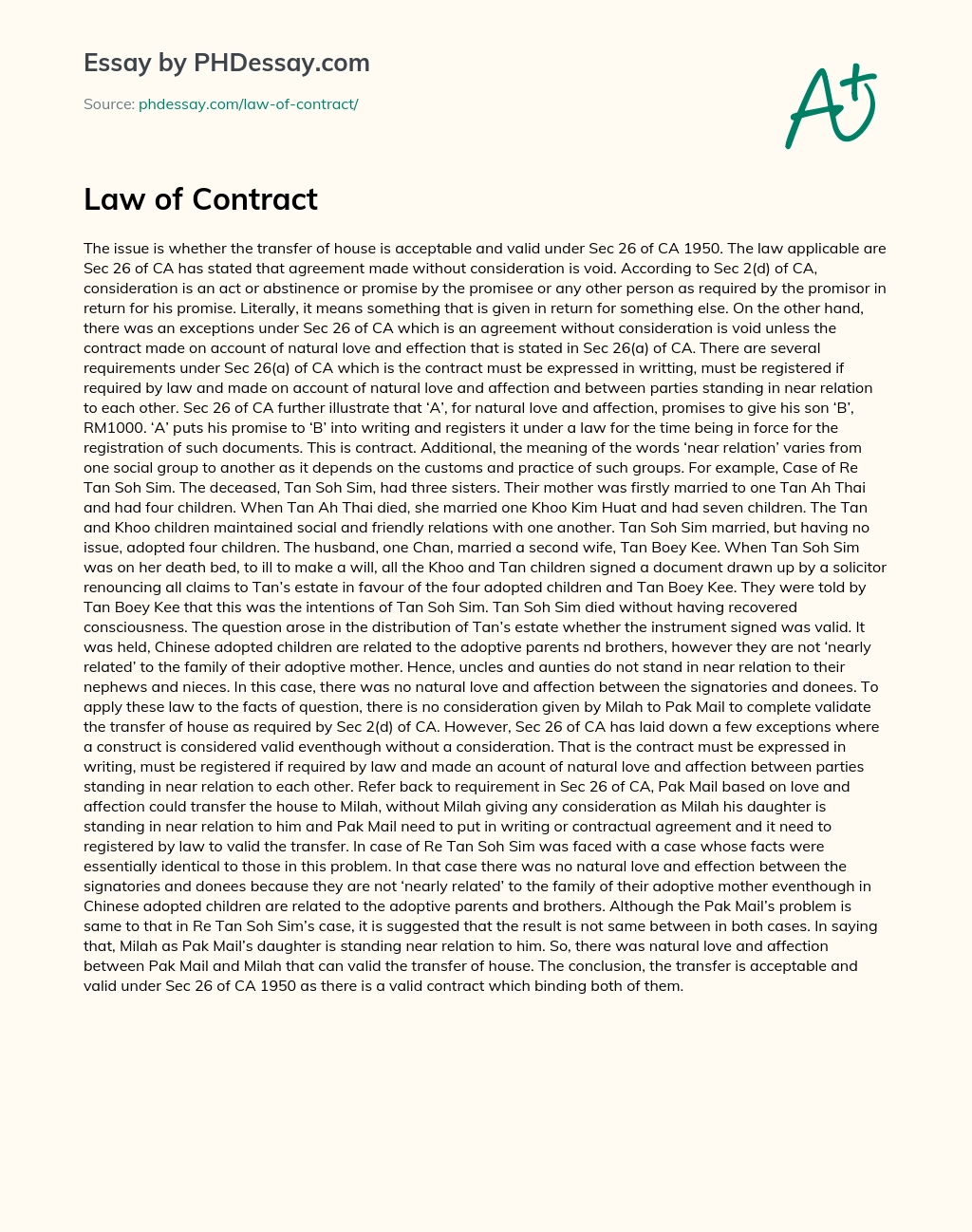 Law of Contract essay
