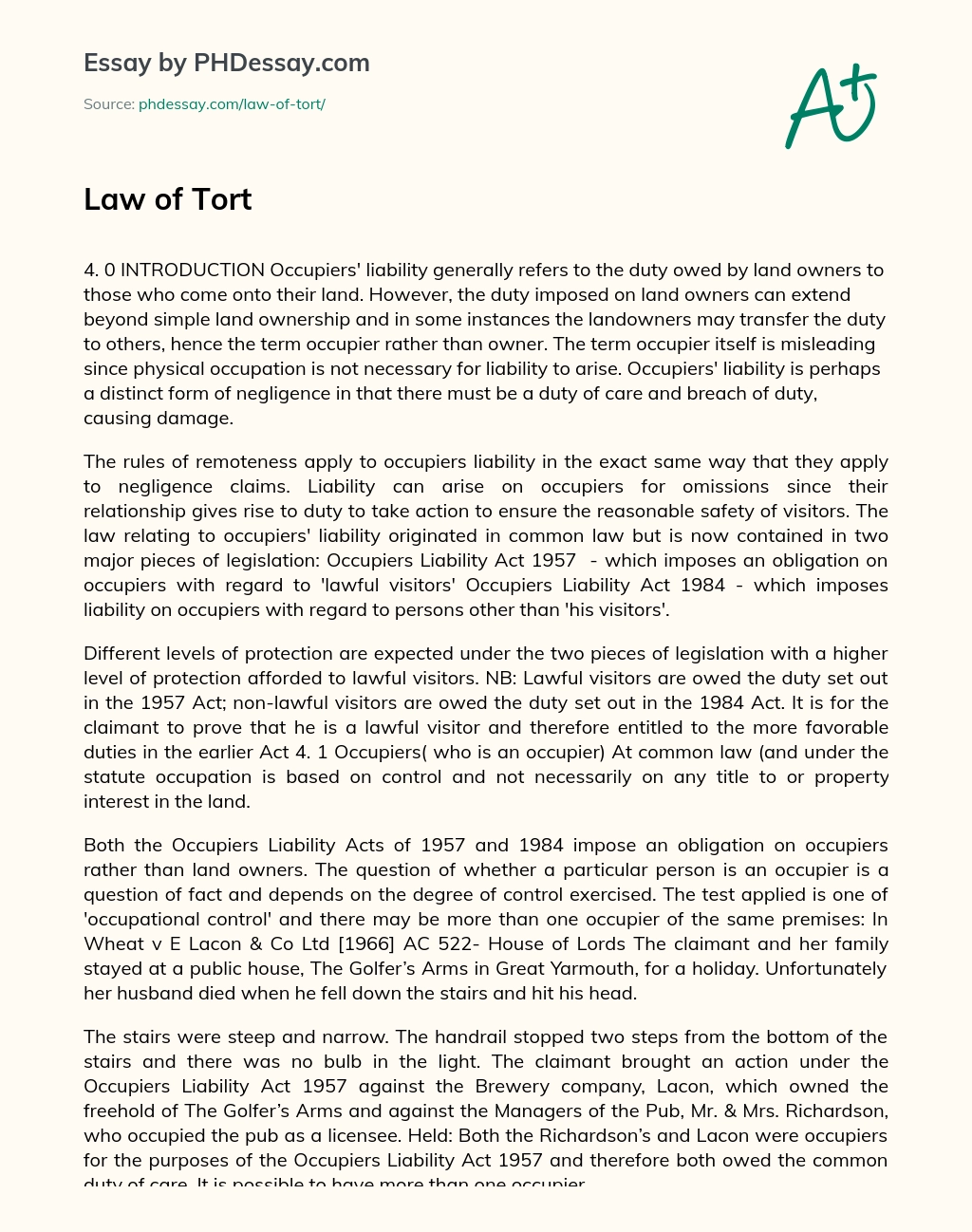Law of Tort essay