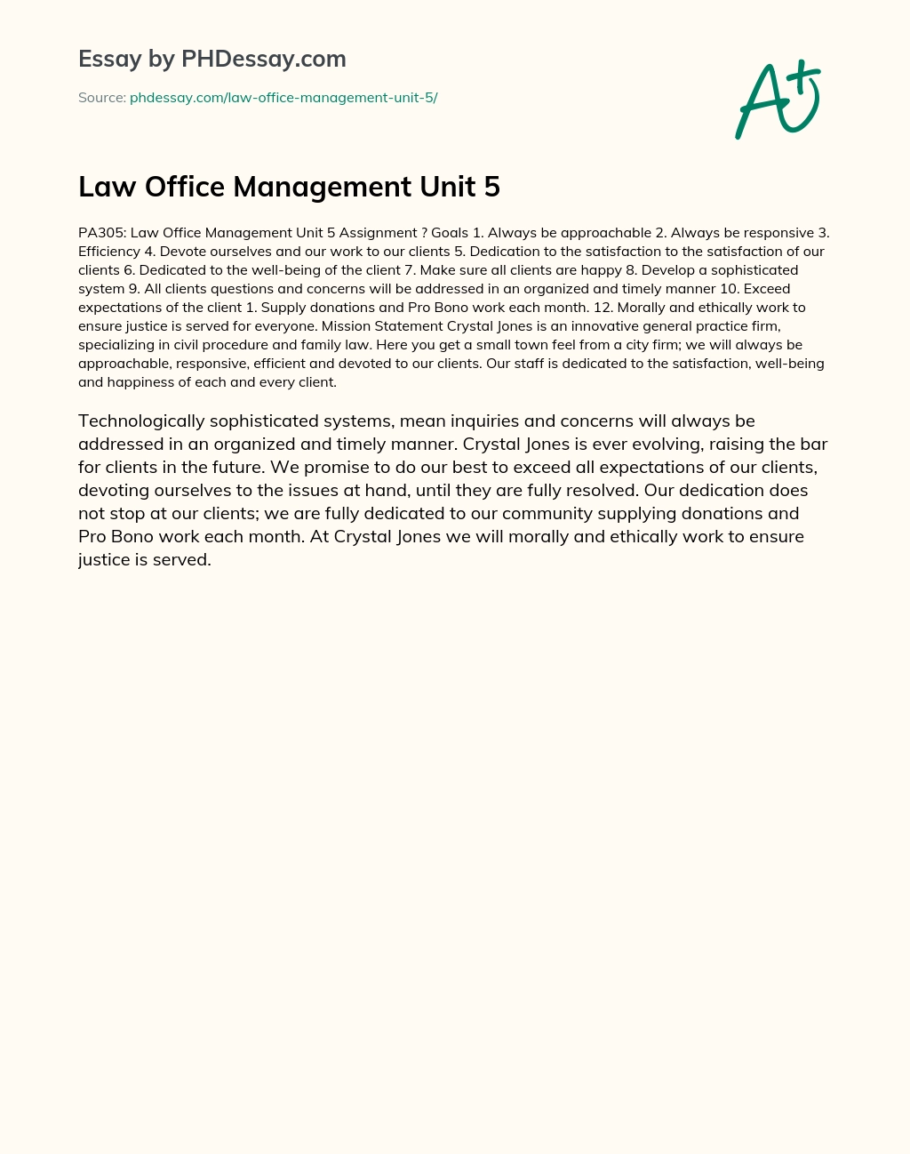 Law Office Management Unit 5 essay