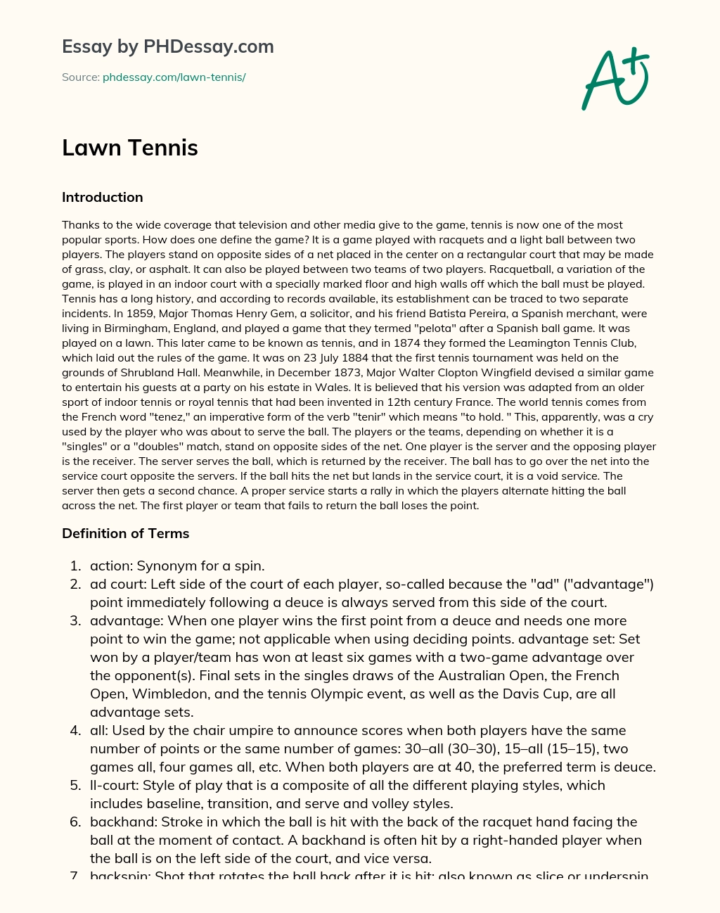 Tennis: A Popular Sport with a Long History essay