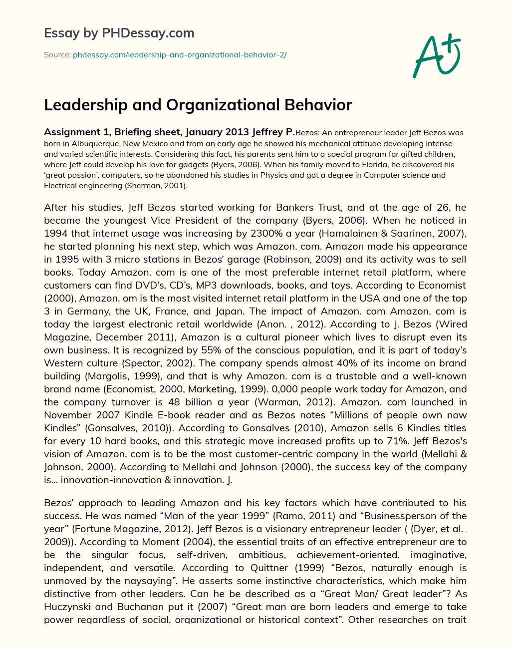 Leadership and Organizational Behavior essay