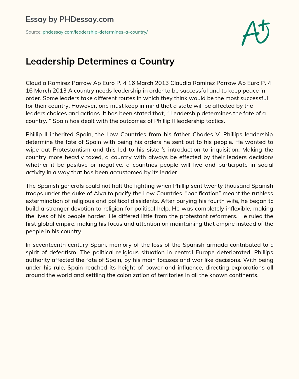 Leadership Determines a Country essay