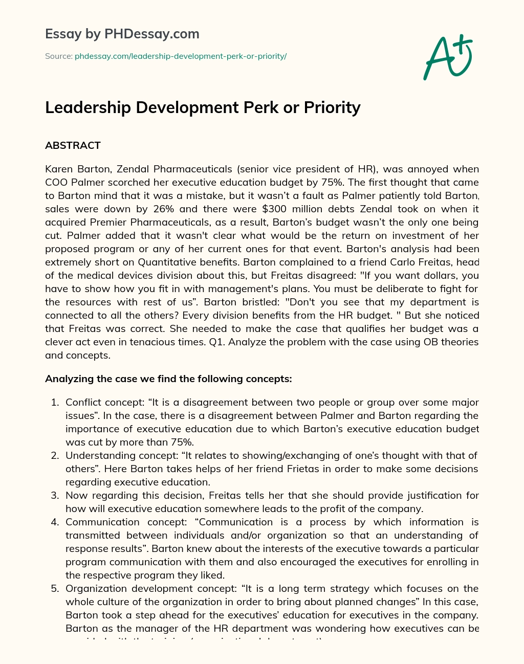 Leadership Development Perk or Priority essay