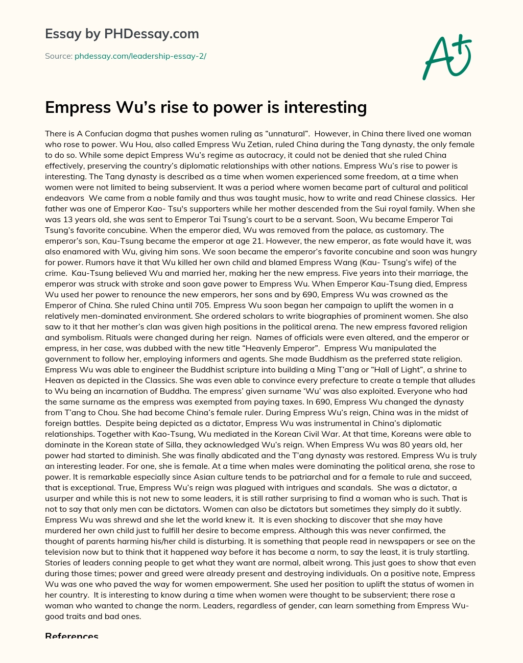 Empress Wu’s rise to power is interesting essay