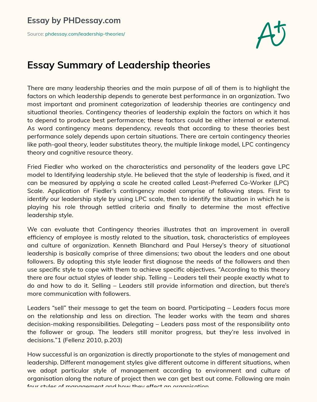 path goal theory of leadership essay