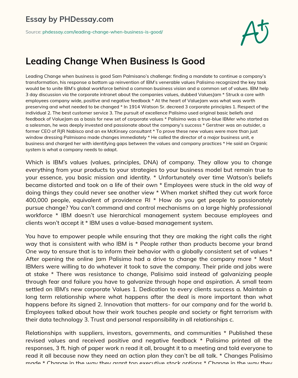 Leading Change When Business Is Good essay