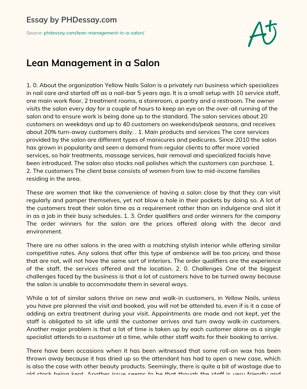 Lean Management in a Salon essay