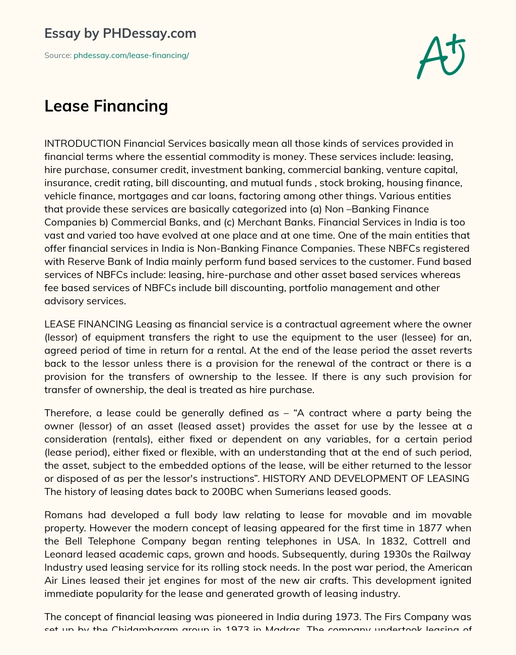 Lease Financing essay