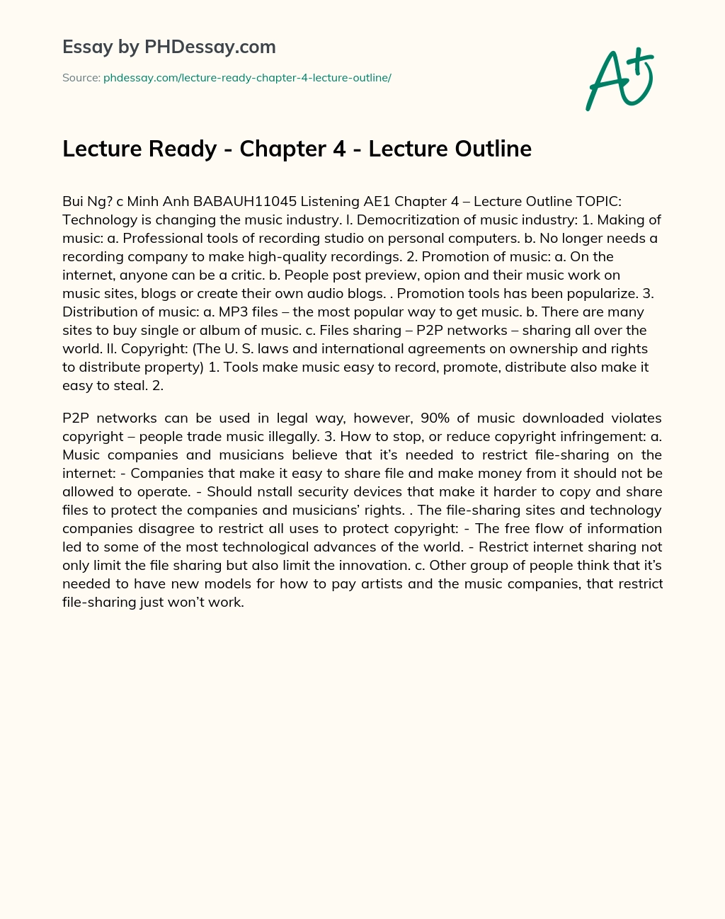 Lecture Ready – Chapter 4 – Lecture Outline essay