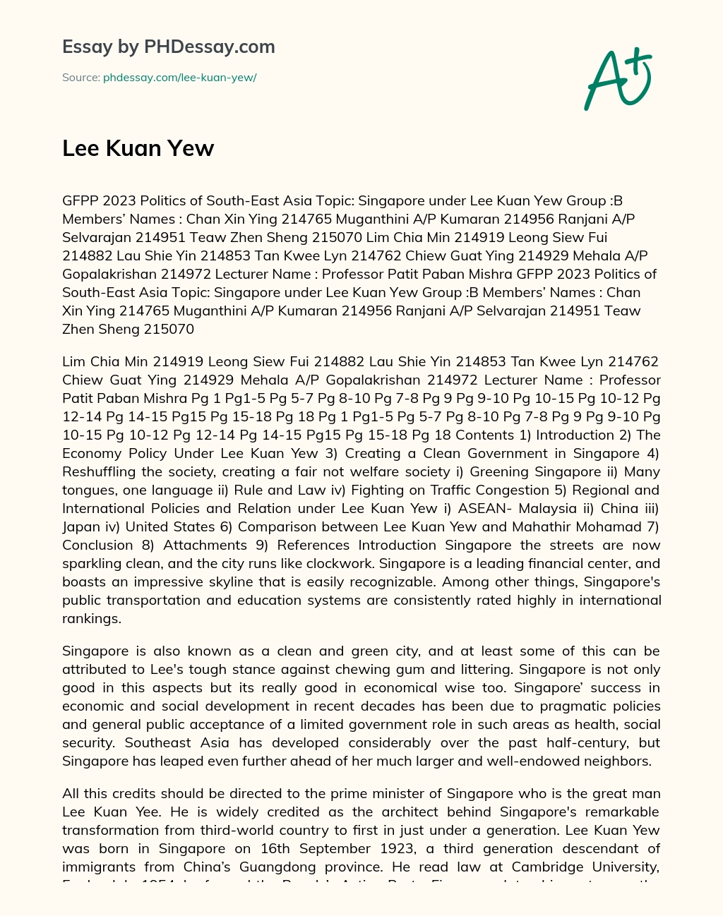 Lee Kuan Yew essay