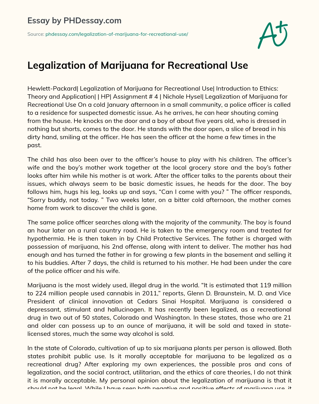 Legalization of Marijuana for Recreational Use essay
