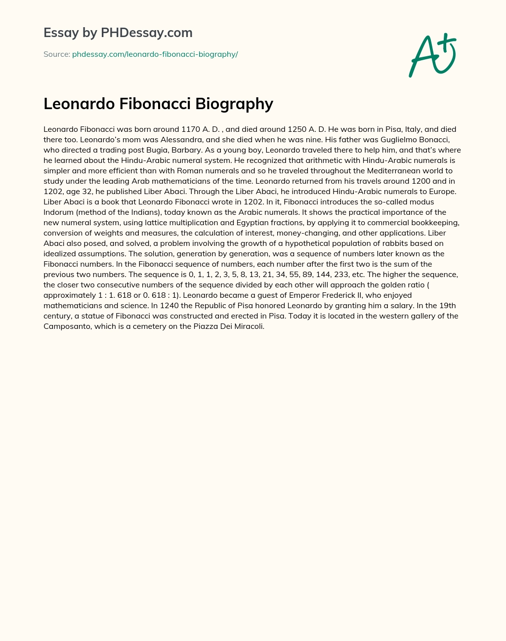 Leonardo Fibonacci Biography essay