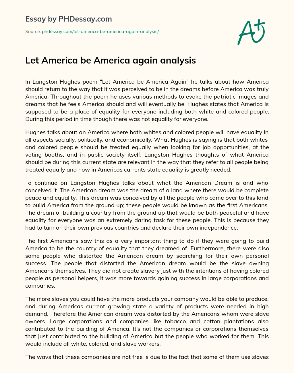 Let America be America again analysis essay