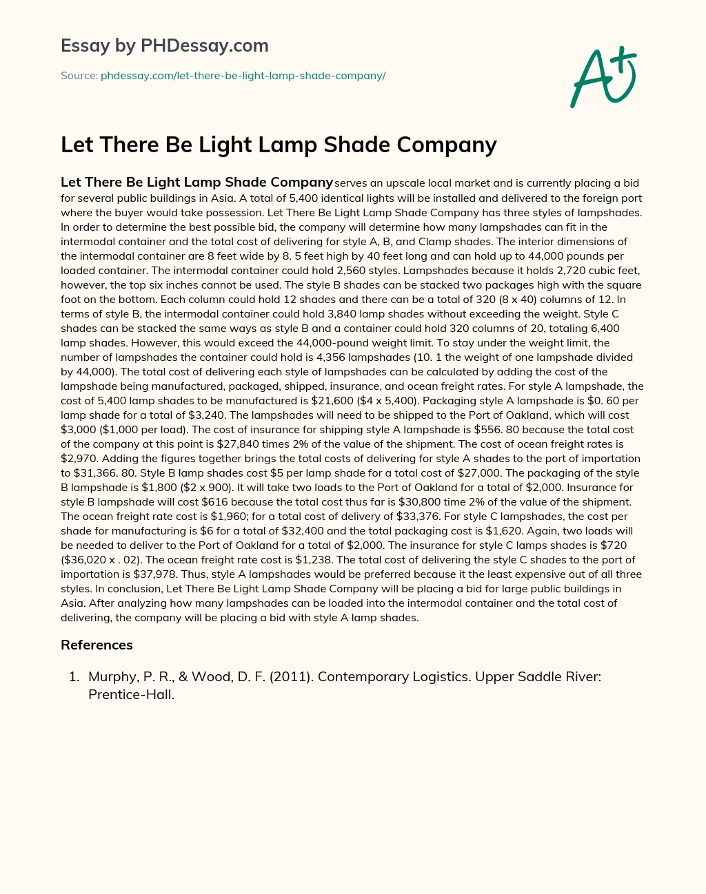 Let There Be Light Lamp Shade Company essay