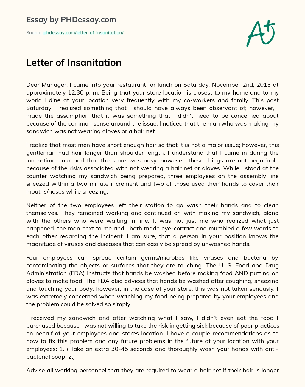 Letter of Insanitation essay