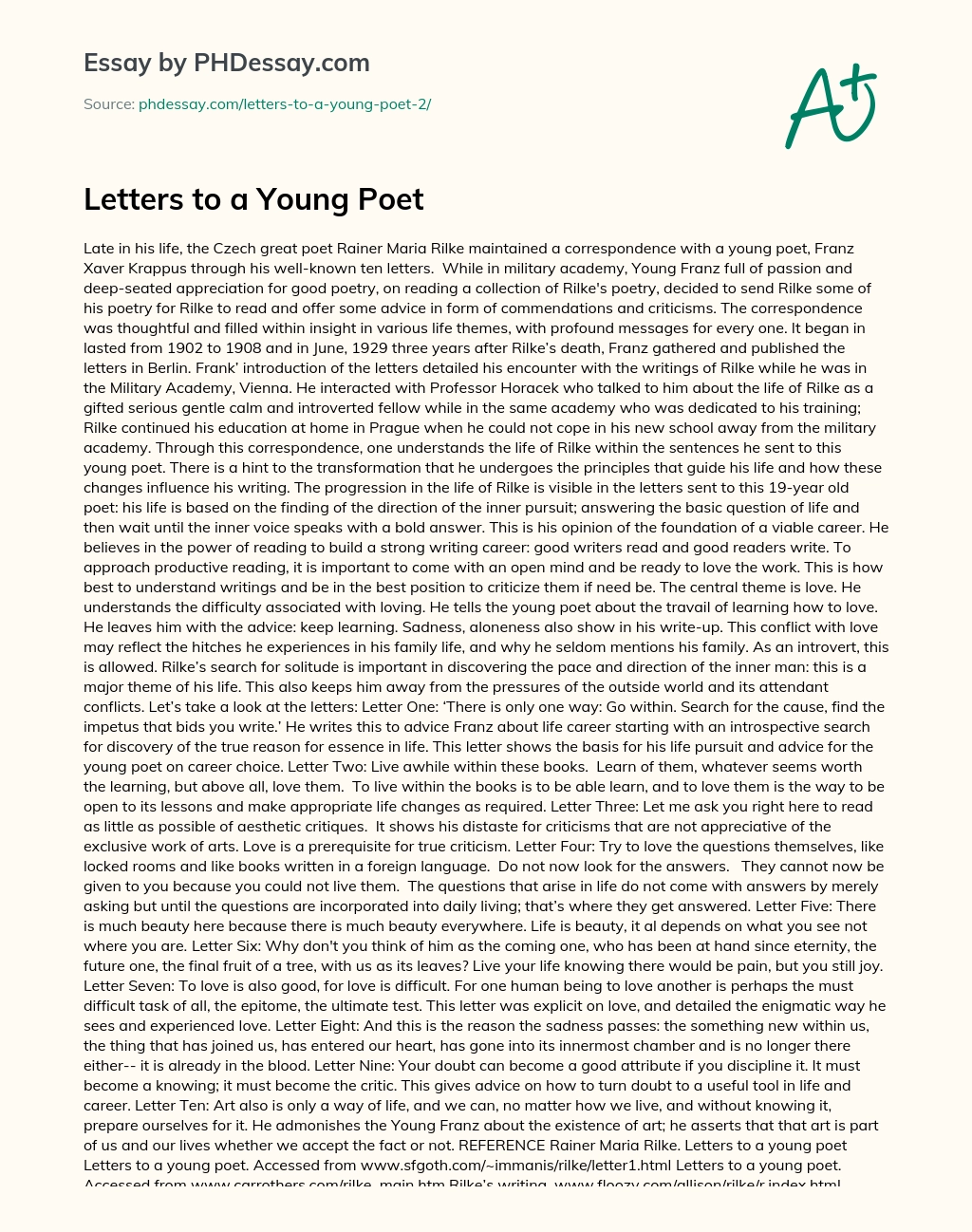 Letters to a Young Poet essay