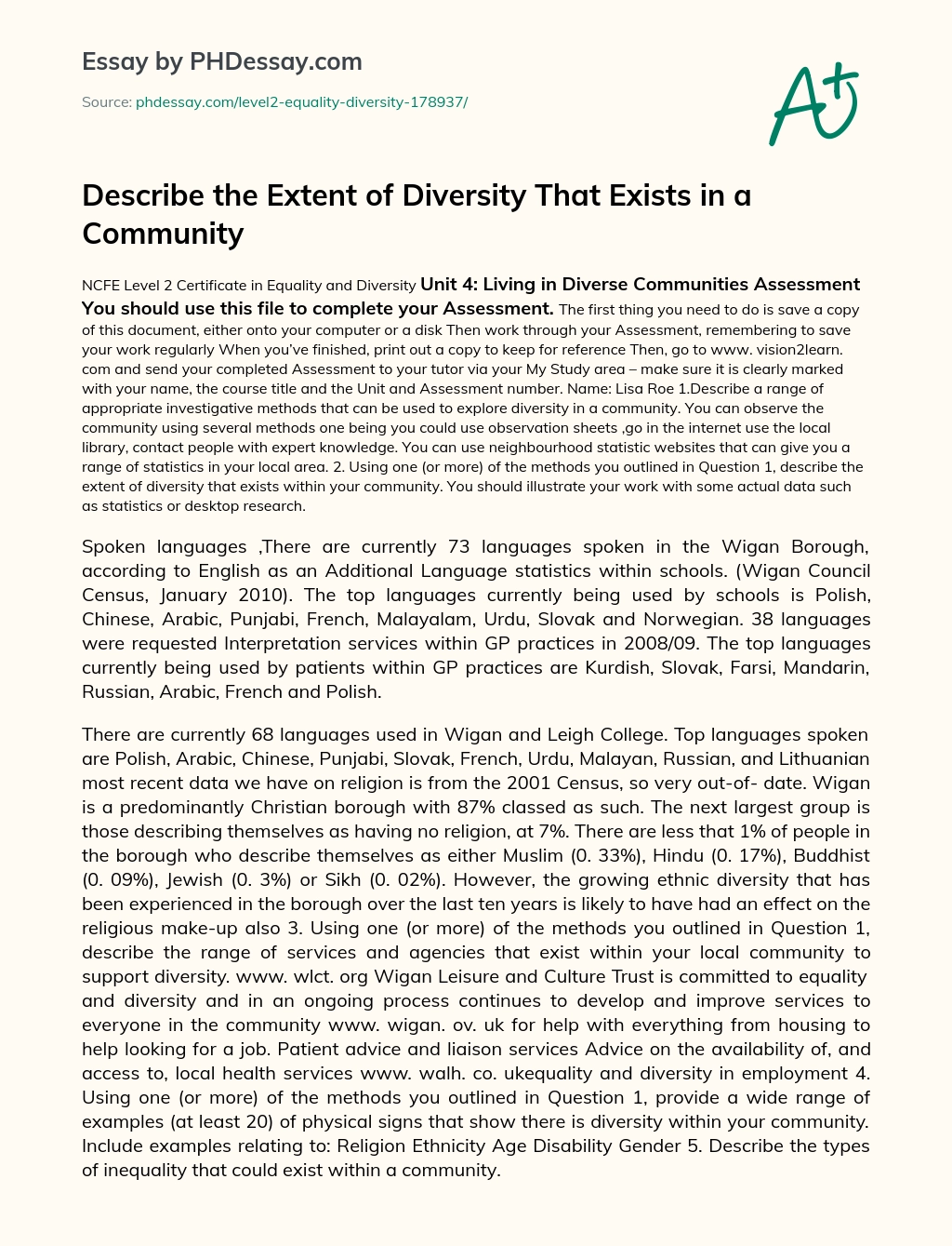 Describe the Extent of Diversity That Exists in a Community essay