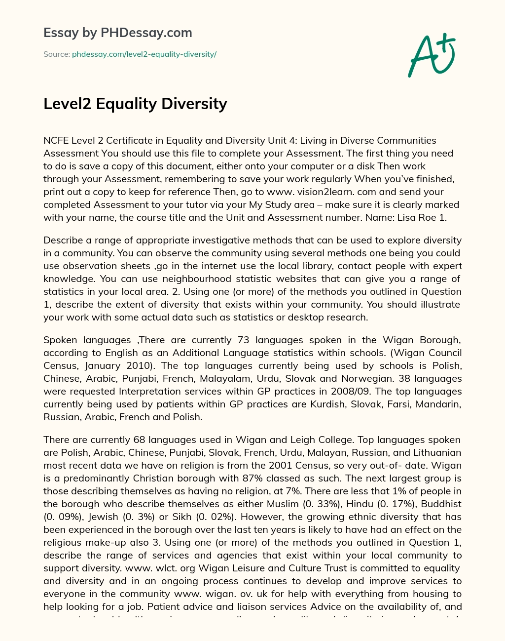 Level2 Equality Diversity essay