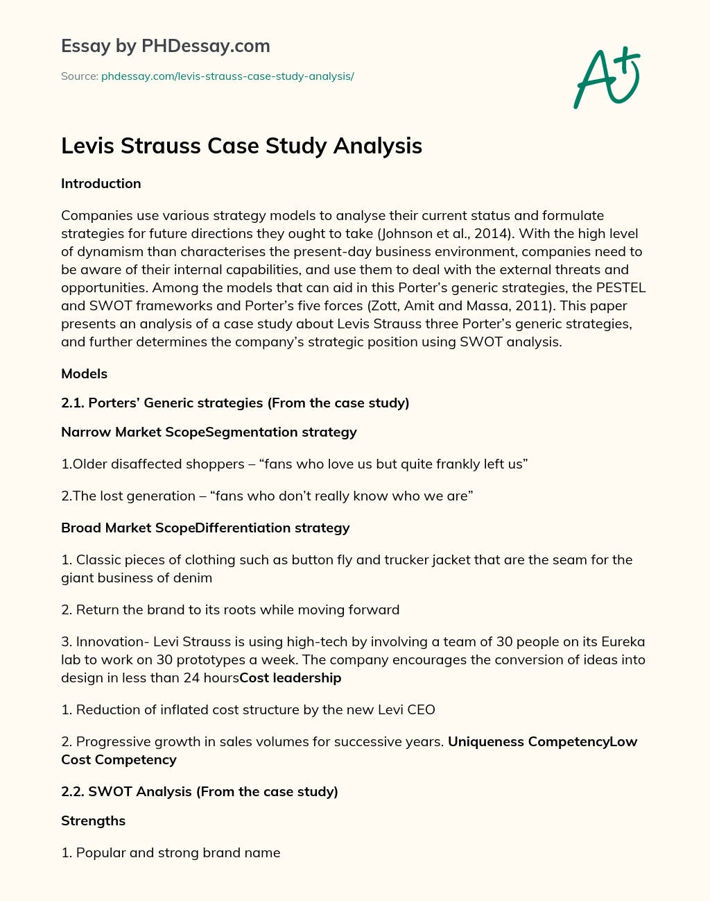 Levis Strauss Case Study Analysis essay