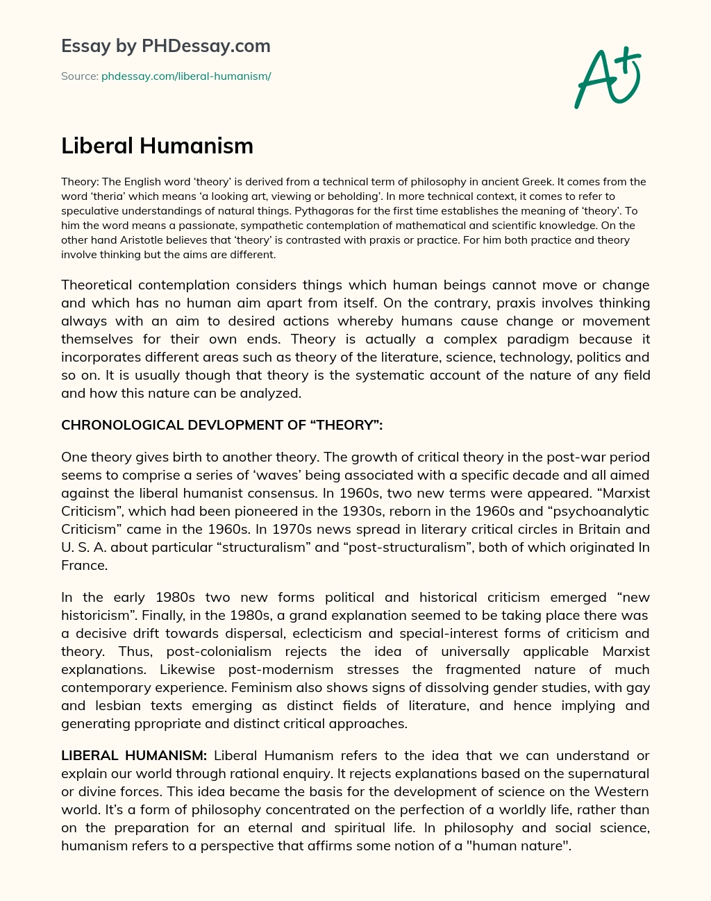 Liberal Humanism essay
