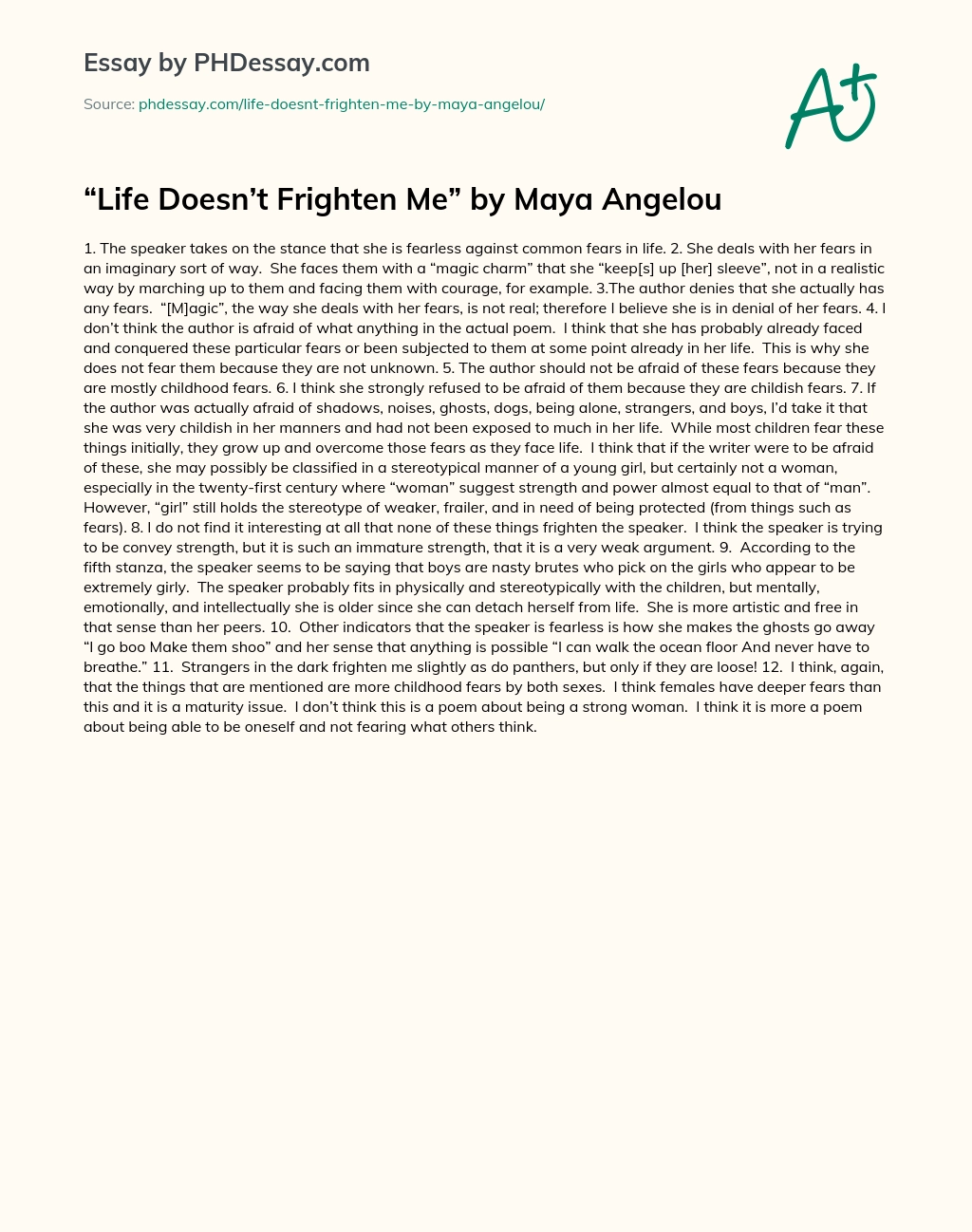 Life Doesnt Frighten Me by Maya Angelou essay