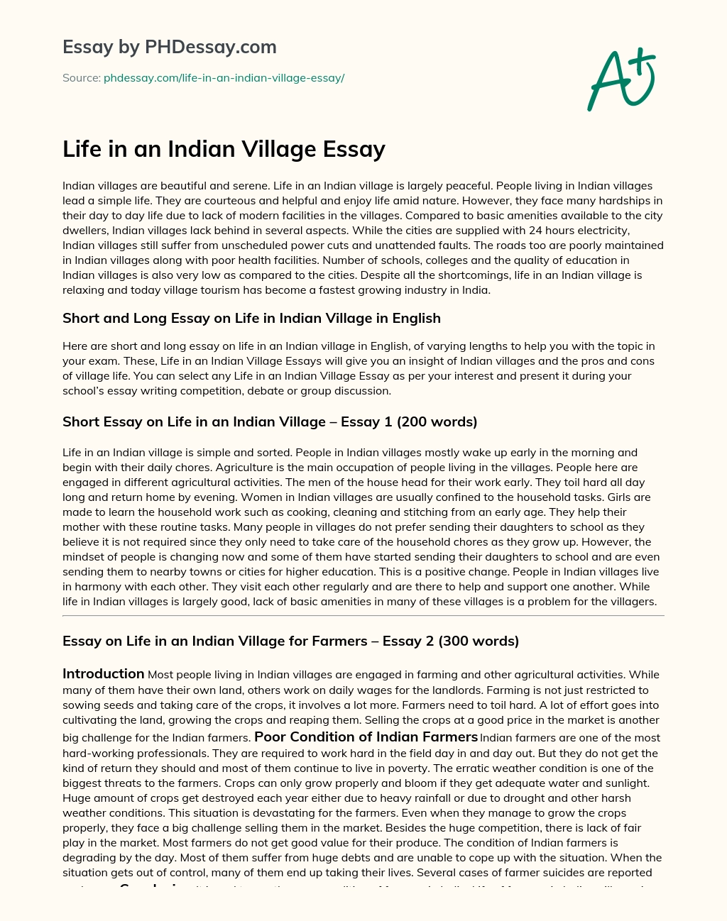 Life in an Indian Village Essay essay