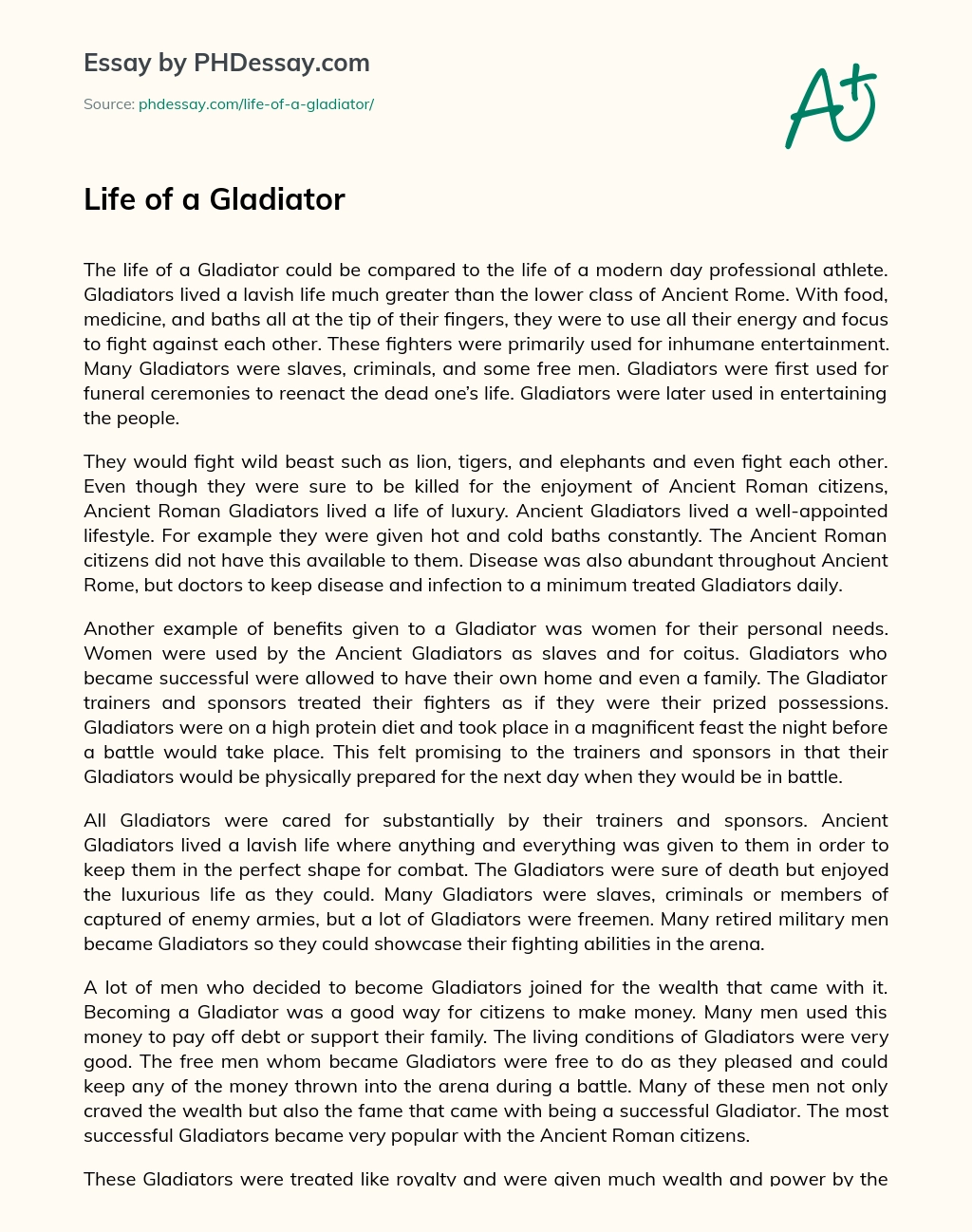 Life of a Gladiator essay