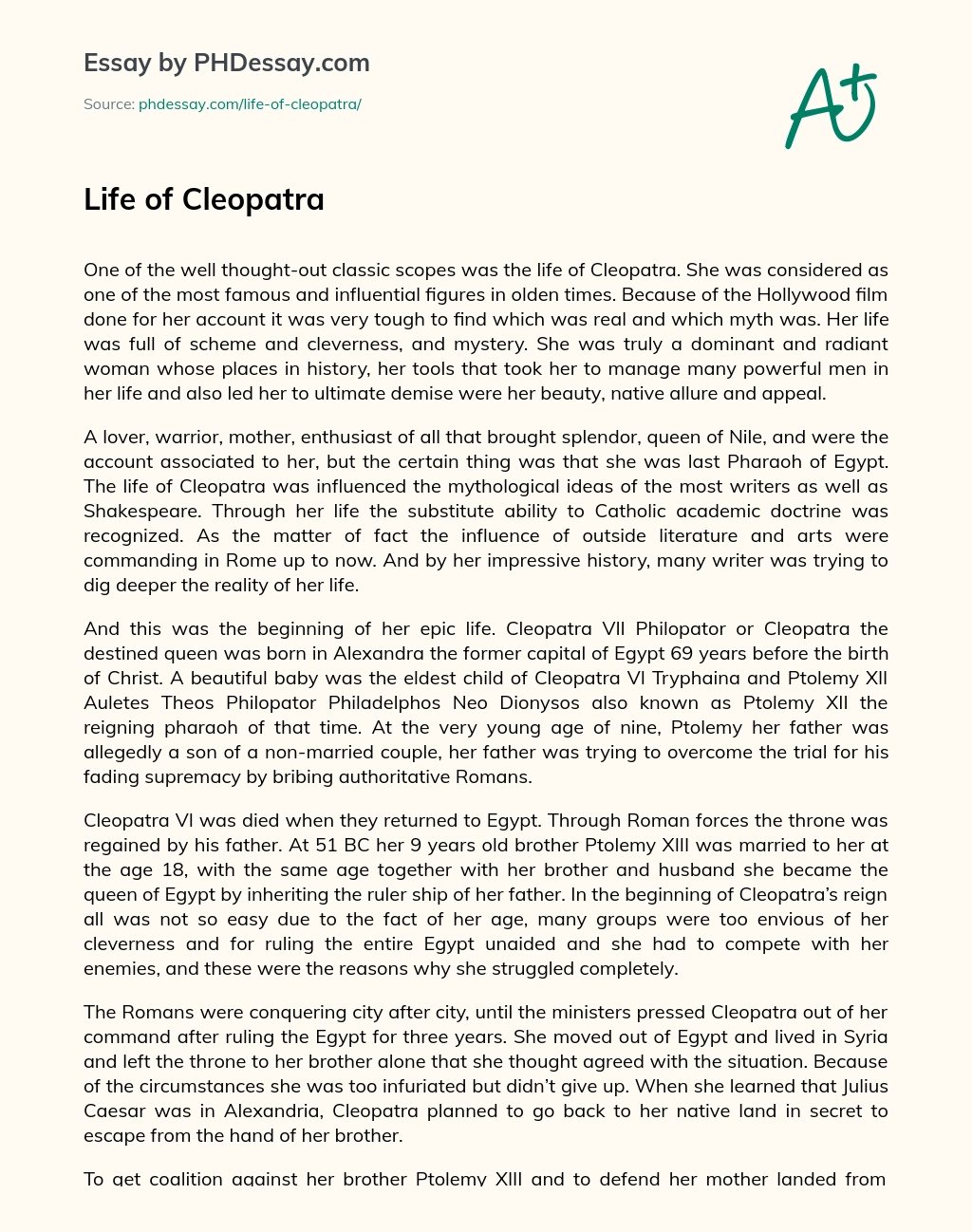Life of Cleopatra essay