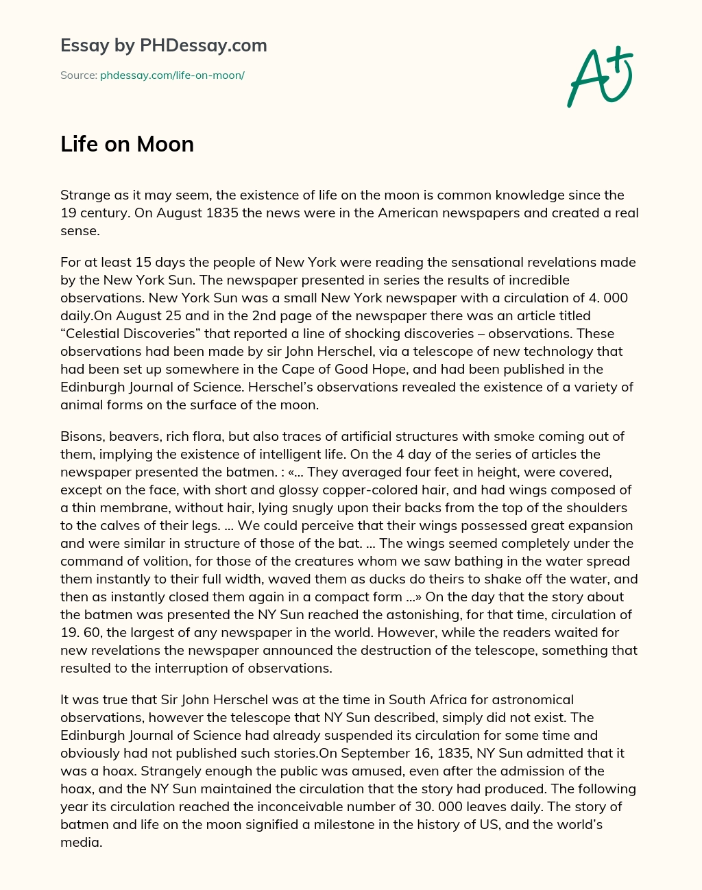 Life on Moon essay
