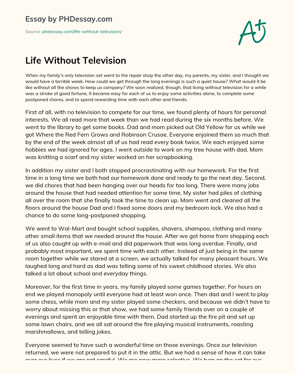 essay on life without television